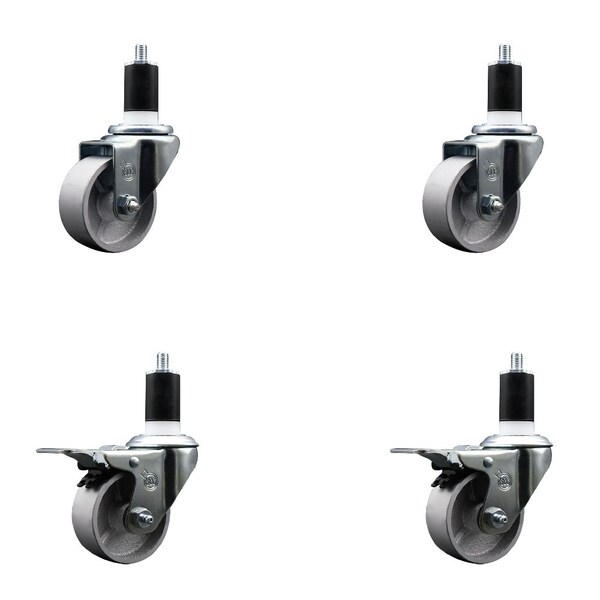 Service Caster 3'' Semi Steel Swivel 1-1/2'' Expanding Stem Caster Set 2 Total Lock Brakes, 4PK SCC-EXTTL20S315-SSR-2-S-2-112 - main